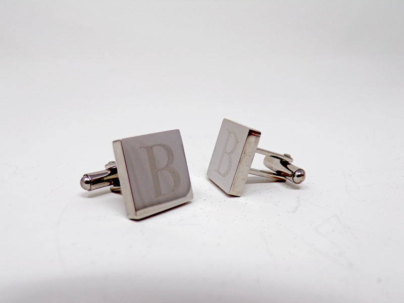 Personalized Shiny Silver Square Cufflinks in Gift Box