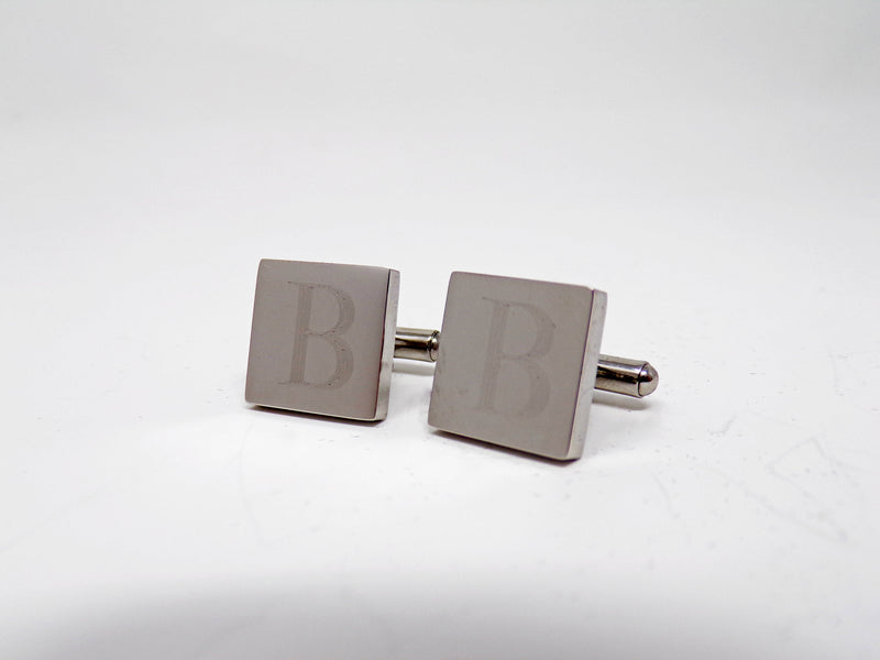 Personalized Shiny Silver Square Cufflinks in Gift Box