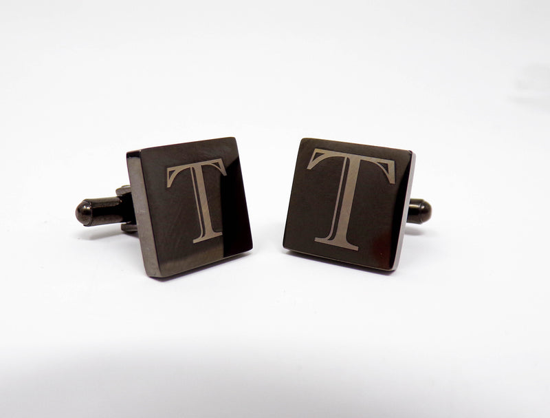 Personalized Shiny Gun Metal Square Cufflinks in Gift Box