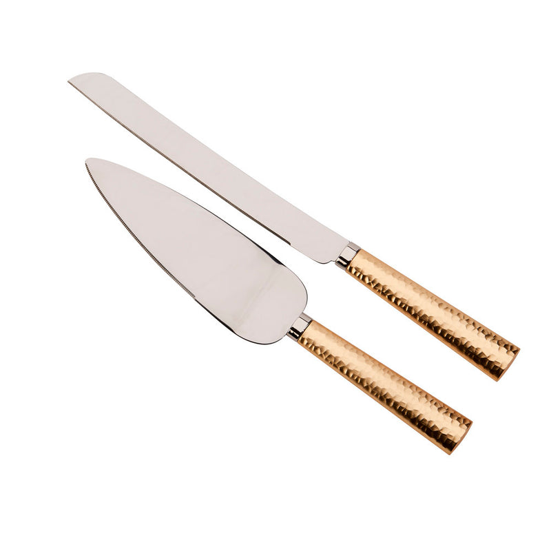 Custom Gold Hammered Handle Knife & Server Set - cheapgroomsmengifts