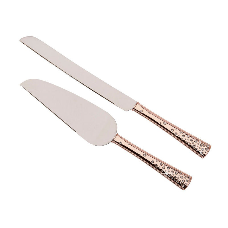 Custom Rose Gold Handle Knife & Server Set - cheapgroomsmengifts