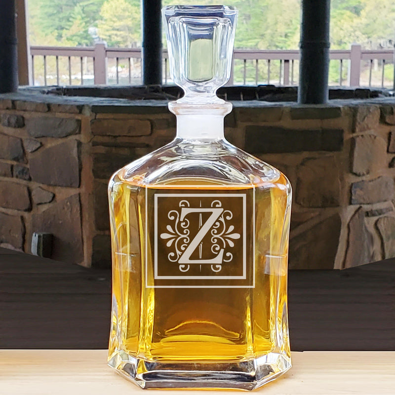 Personalized Whiskey Square Monogram Decanter & Rocks Glasses Engraved Anniversary Gift Man Cave Retirement Father&