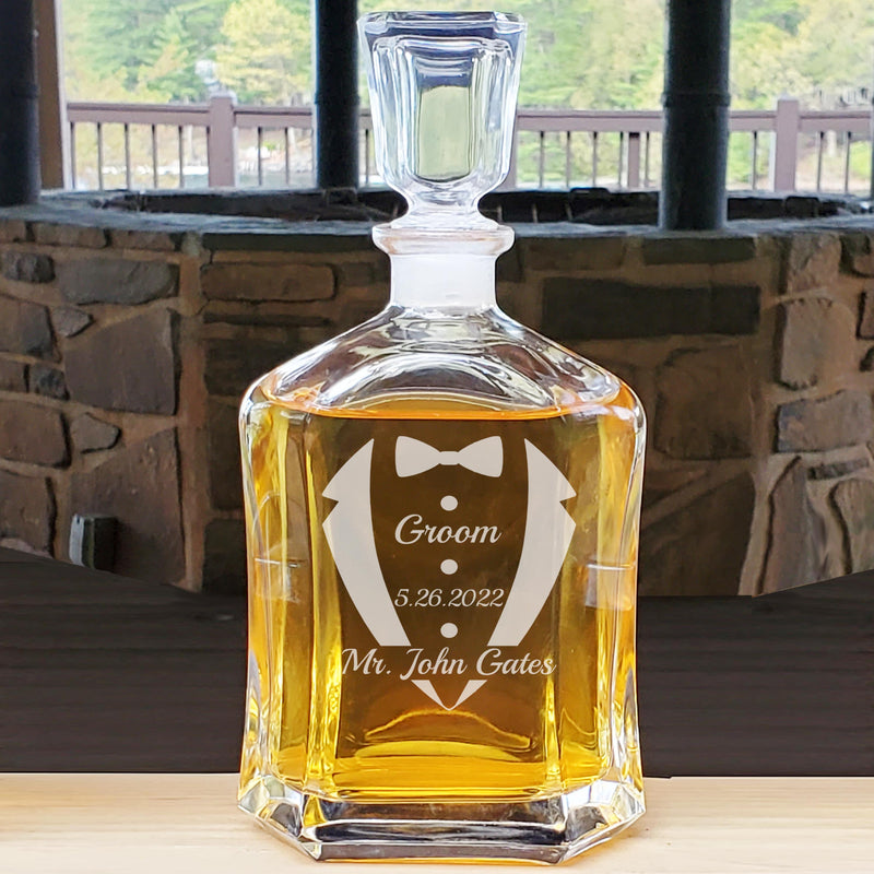 Personalized Whiskey Tuxedo Decanter & Rocks Glasses Set Perfect Father of The Bride Wedding Gift Best Groomsmen Groom Decanter Gift Set