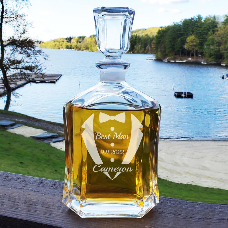 Personalized Whiskey Tuxedo Etched Decanter Best Man Gift Wedding Gift Best Groomsmen Groom Etched Decanter Groomsmen Bachelor Party Gifts