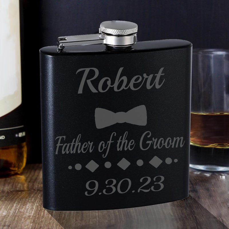 Personalized Father of Groom Bowtie Flask Perfect gift from Groom Wedding Gift Engraved Flask Gift From Son Gift for Bachelor Party