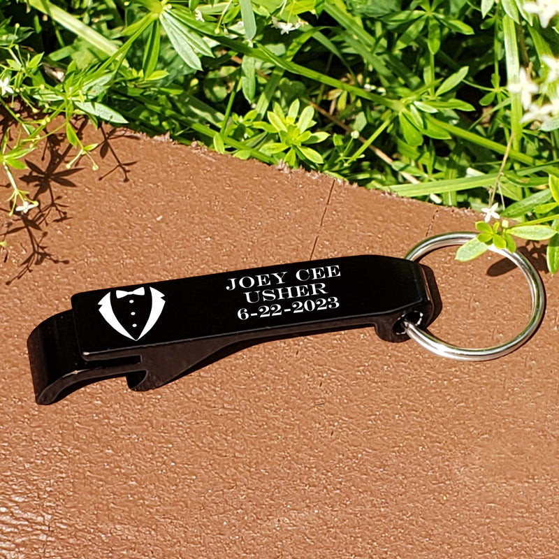 Personalized Usher Tuxedo Bottle Opener Key Chain Engraved Beer Key Chain Gift Usher Wedding Party Groomsmen Gifts