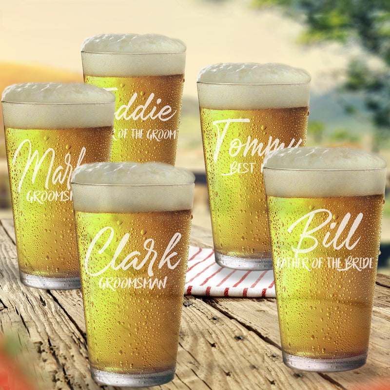 Personalized Etched Set of 5 Groomsmen Gift Script design Pint Glass Beer mugs Groomsmen Proposal Gifts Best Man Groomsmen Beer Mug