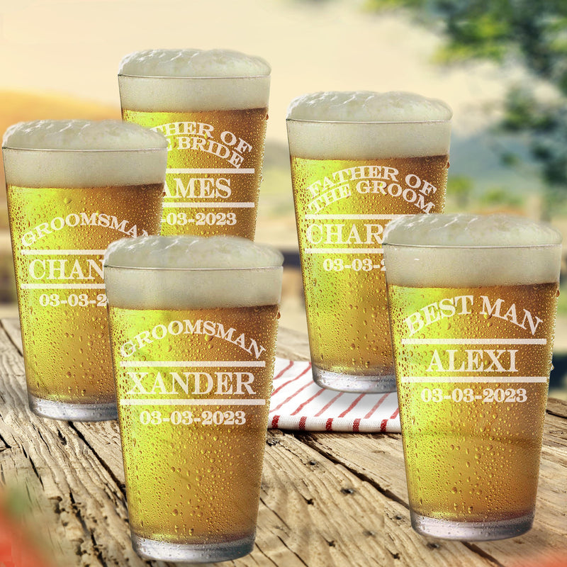 Personalized Etched Set of 5 Groomsmen Gift Curve design Pint Glass Beer mugs Groomsmen Proposal Gifts Best Man Groomsmen Beer Mug