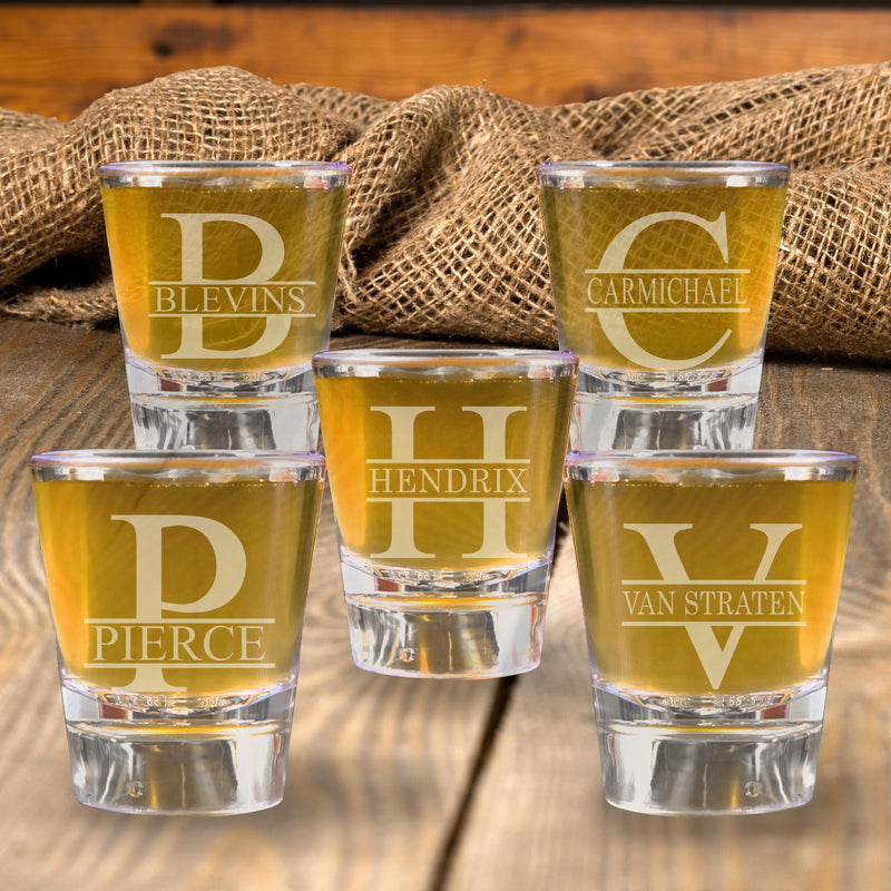 Set of 5 Personalized Monogram Shot Glasses Groomsmen Proposal Gifts from Groom Custom Wedding Engraved Shot Glasses Bachelor Party Gifts