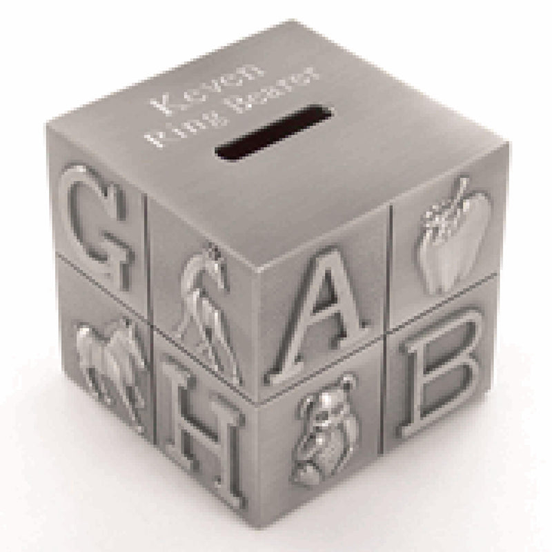 Personalized Pewter Alphabet Block Money Bank - cheapgroomsmengifts