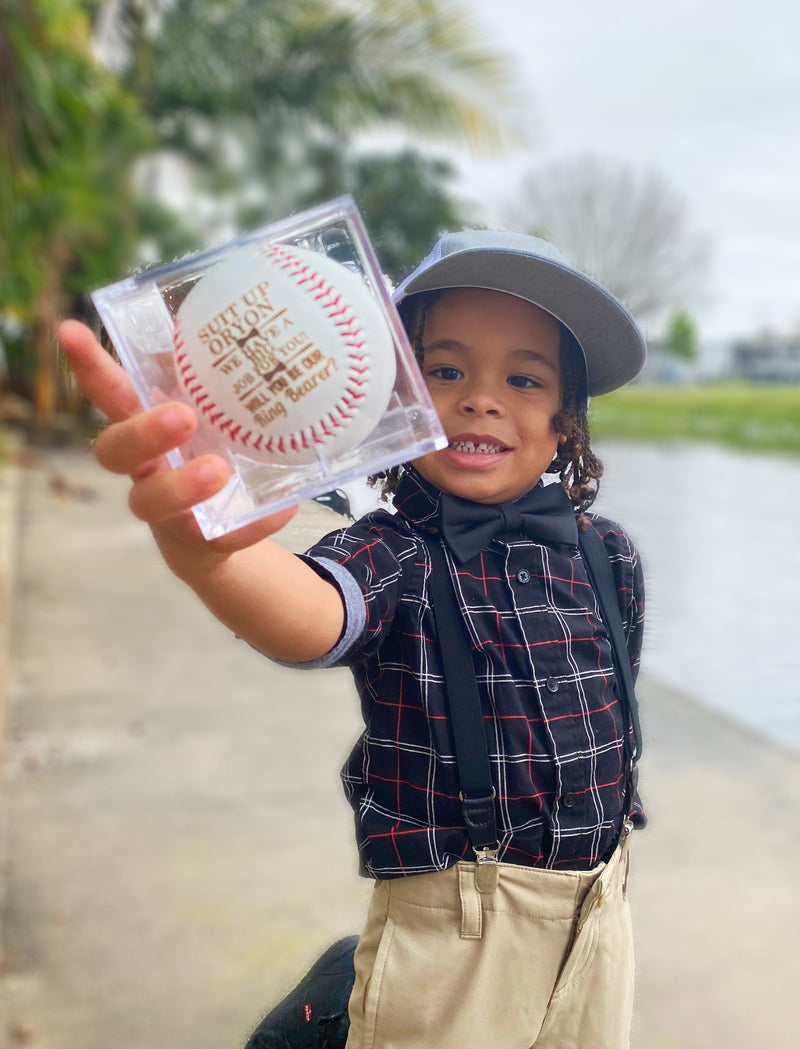 Custom Engraved Baseball or Mini Bat Gift for Ring Bearer Proposal