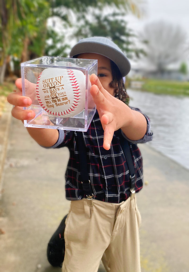 Custom Engraved Baseball or Mini Bat Gift for Ring Bearer Proposal