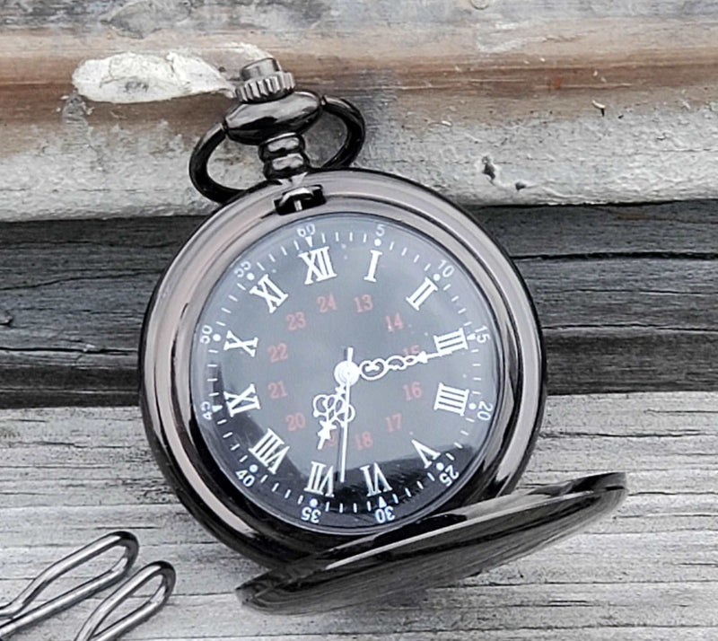 Personalized Gun Metal Pocket Watch Perfect Valentines Day Gift for Husband, Boyfriend Valentines Day Gifts for Dad, Husband Grandpa