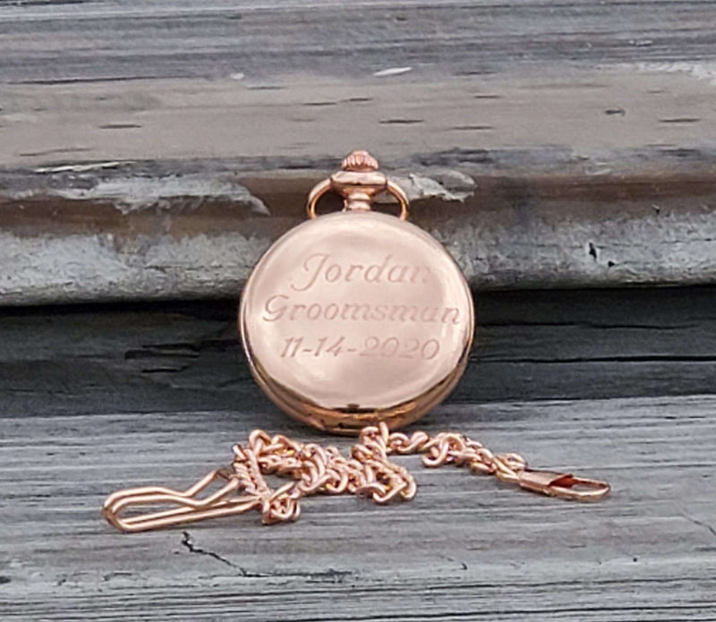 Personalized Rose Gold Pocket Watch Groomsmen Gifts Father of Groom Bride Gift Best Man Gift Groom Wedding Party Gifts Groomsman Proposal