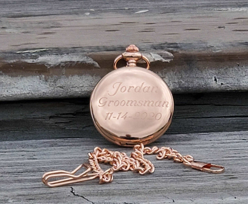 Personalized Rose Gold Pocket Watch Groomsmen Gifts Father of Groom Bride Gift Best Man Gift Groom Wedding Party Gifts Groomsman Proposal