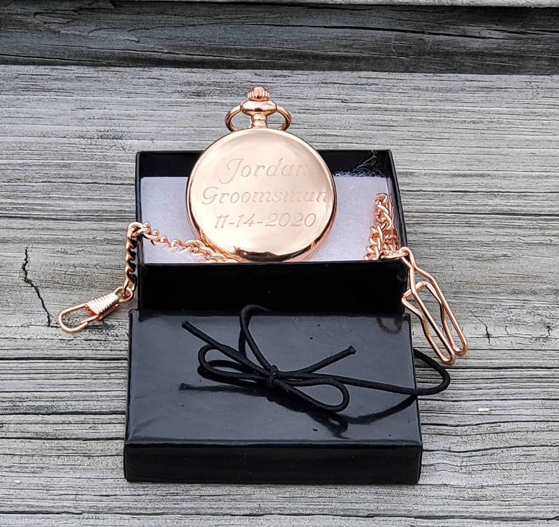 Personalized Rose Gold Pocket Watch Groomsmen Gifts Father of Groom Bride Gift Best Man Gift Groom Wedding Party Gifts Groomsman Proposal