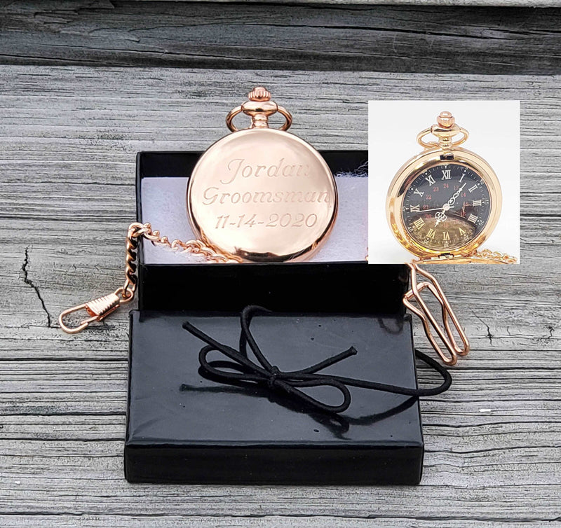 Personalized Rose Gold Pocket Watch Groomsmen Pocket Watch
