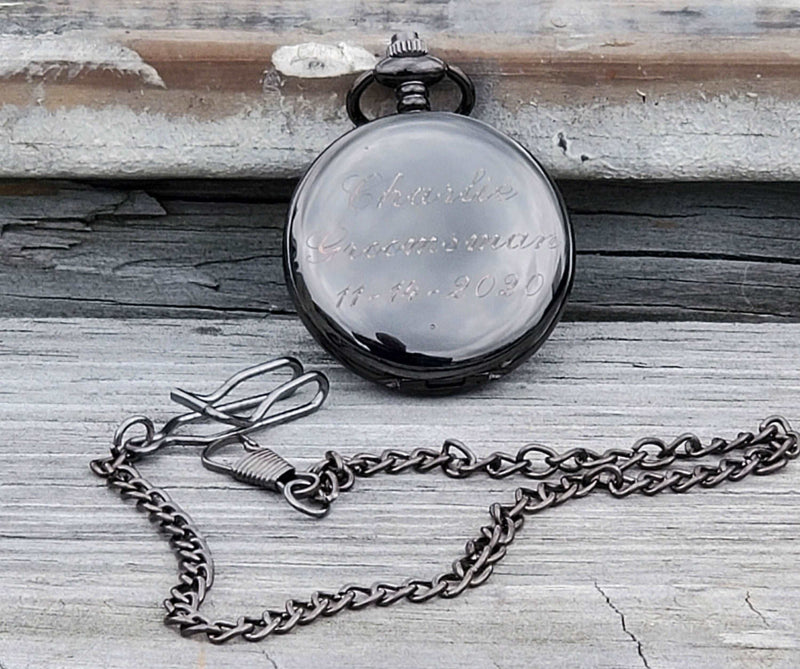 Personalized Gun Metal Pocket Watch Groomsmen Gifts Father of Groom Bride Gift Best Man Gift Groom Wedding Party Gifts Groomsman Proposal