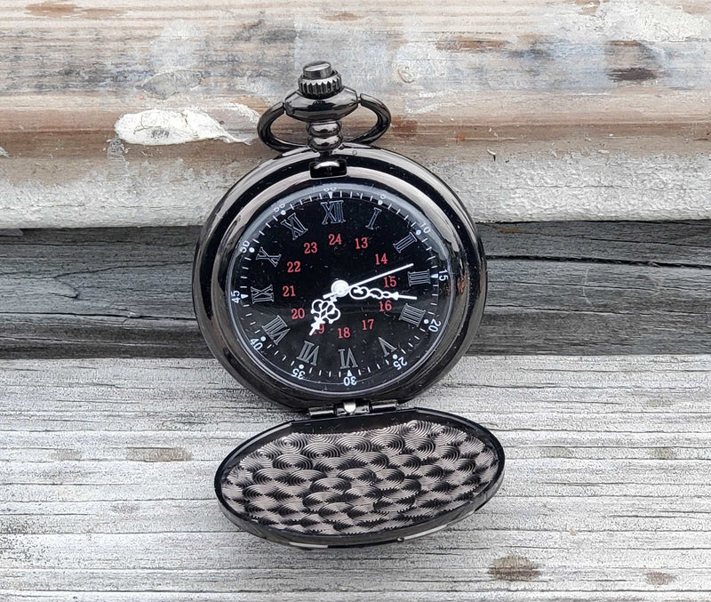 Personalized Gun Metal Pocket Watch Perfect Valentines Day Gift for Husband, Boyfriend Valentines Day Gifts for Dad, Husband Grandpa