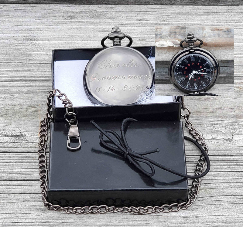 Personalized Gun Metal Pocket Watch Groomsmen Gifts Father of Groom Bride Gift Best Man Gift Groom Wedding Party Gifts Groomsman Proposal