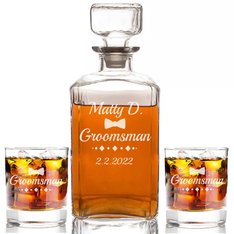 Personalized Whiskey Decanter and Rocks Glasses- Engraved Groomsmen Gifts, Groomsmen Proposal Gifts, Man Cave Father&