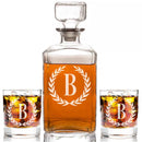 Engraved Whiskey Monogram Wheat design Decanter & Rocks Glasses - cheapgroomsmengifts