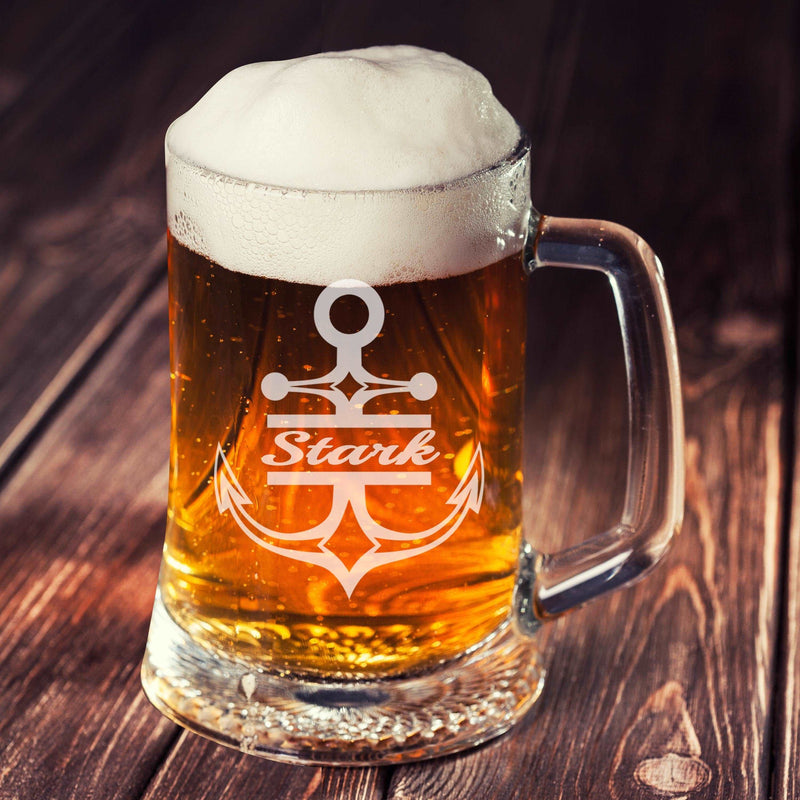 Personalized Etched Anchor Monogram Beer mug - cheapgroomsmengifts