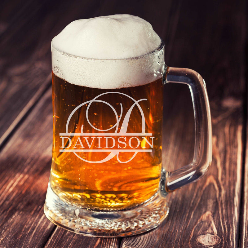 Personalized Etched Split Script Monogram Beer mug - cheapgroomsmengifts