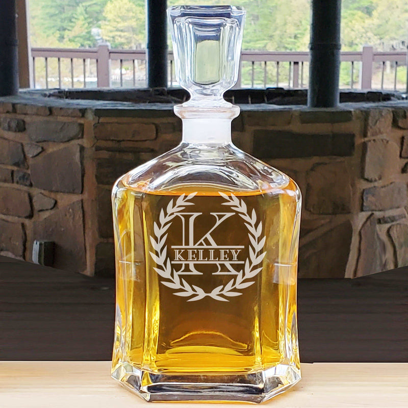 Personalized Whiskey Split Monogram Decanter & Rocks Glasses Engraved Anniversary Gift Man Cave Retirement Father&