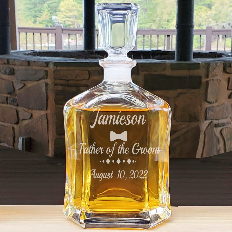 Personalized Whiskey Bowtie Decanter & Rocks Glasses Set Perfect Father of The Bride Wedding Gift Best Groomsmen Groom Decanter Gift Set