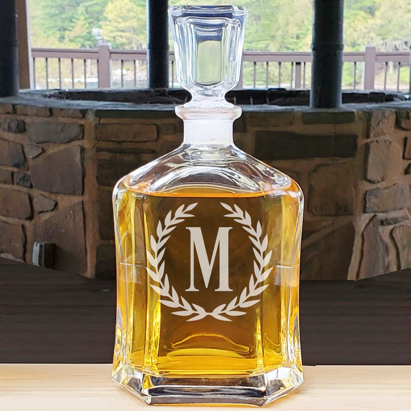 Personalized Whiskey Roman Monogram Decanter & Rocks Glasses Engraved Anniversary Gift Man Cave Retirement Father&