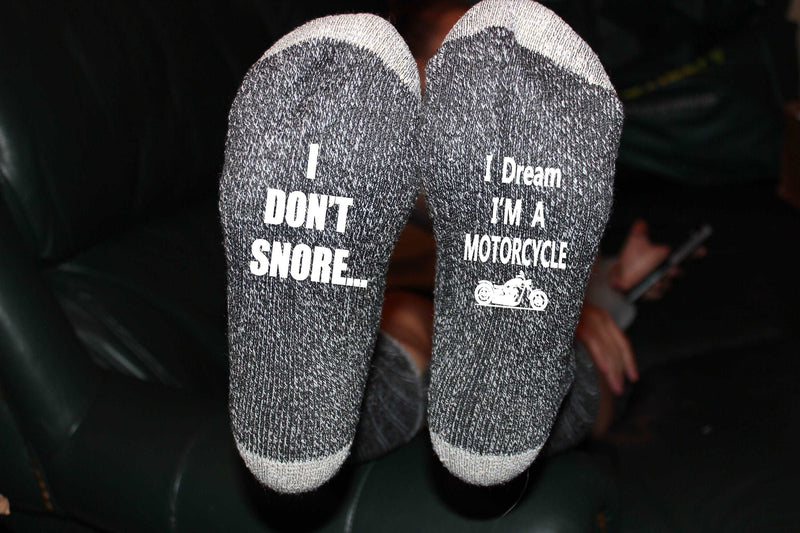 Funny Christmas Gift Socks I Don't Snore I Dream I'm a Motorcycle New Daddy Soon to Be Dad gag gift socks gift for husband Fathers Day