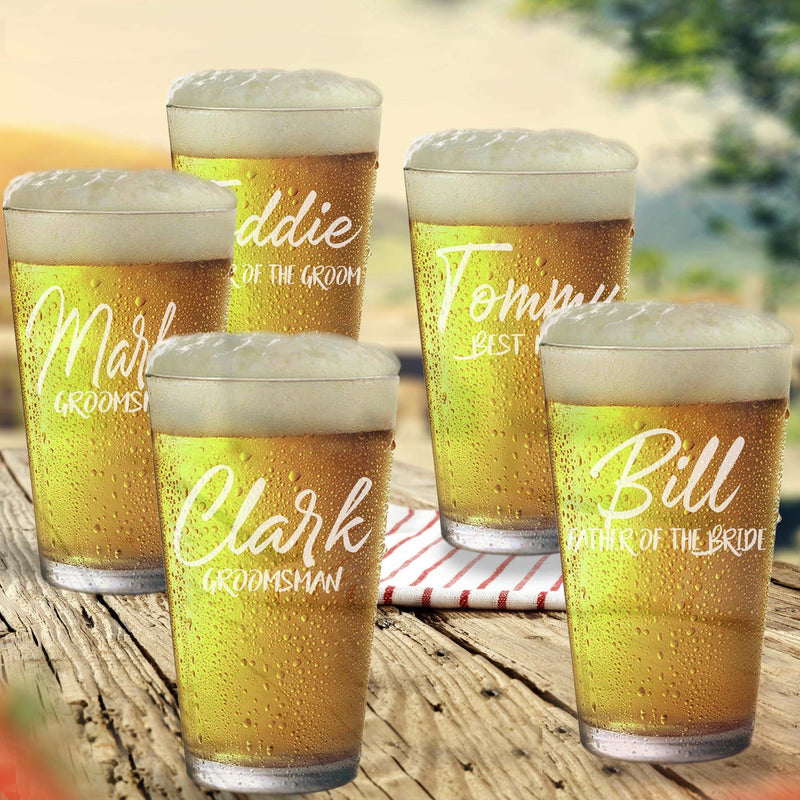 Personalized Etched Set of 5 Groomsmen Gift Script design Pint Glass Beer mugs Groomsmen Proposal Gifts Best Man Groomsmen Beer Mug