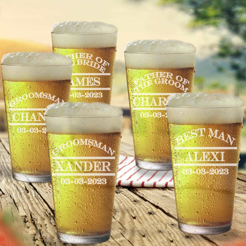 Personalized Etched Set of 5 Groomsmen Gift Curve design Pint Glass Beer mugs Groomsmen Proposal Gifts Best Man Groomsmen Beer Mug