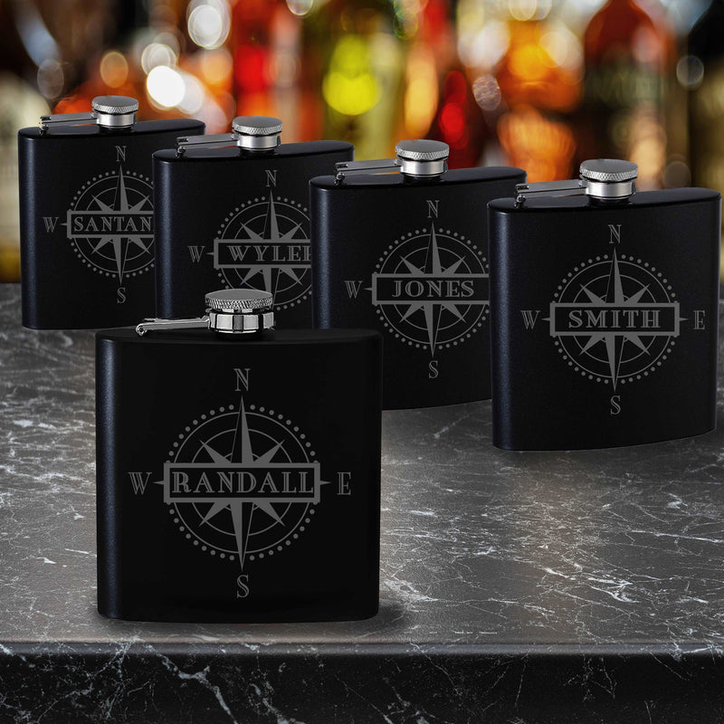 Set of 5 Personalized Compass Flasks Groomsmen Proposal Gifts Best Man Perfect gift from Groom Wedding Engraved Flask Bachelor Party Gifts