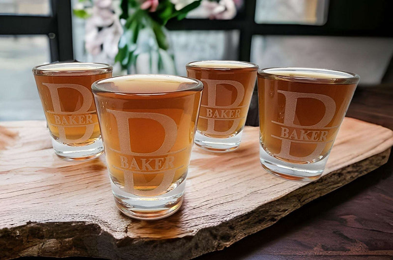 Set of 4 Personalized Shot Glasses Housewarming Gift Shot Glasses Wedding Gift, Anniversary Gift for him, Retirement Dad Shot Glass Gift Set