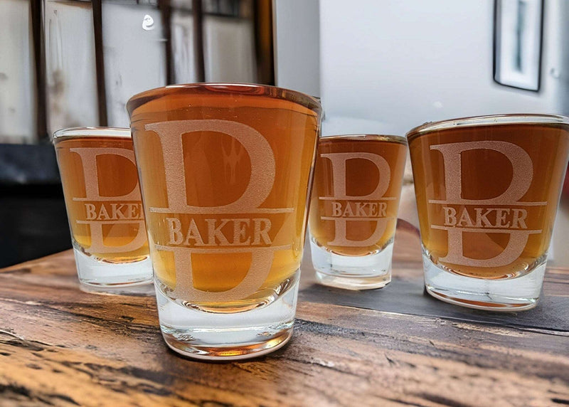 Set of 4 Personalized Shot Glasses Housewarming Gift Shot Glasses Wedding Gift, Anniversary Gift for him, Retirement Dad Shot Glass Gift Set