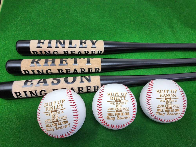 Custom Engraved Baseball Bat Ring Bearer Proposal Gift