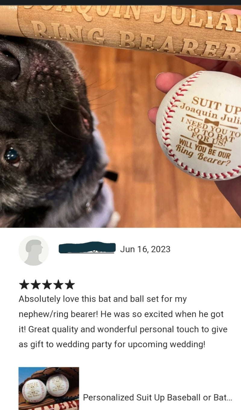 Custom Engraved Baseball Bat Ring Bearer Proposal Gift