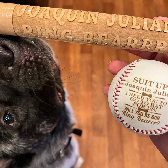 Custom Engraved Baseball Bat Ring Bearer Proposal Gift