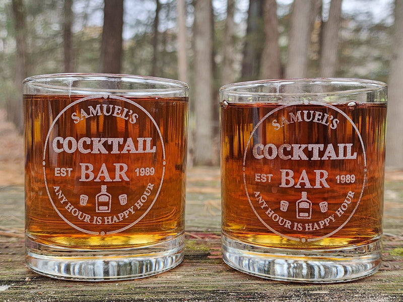 Custom Bar Sign Whiskey Glasses Personalized Whiskey Bar Sign Decor for Home Bar Gift Set Anniversary Birthday Gift for Him Dad