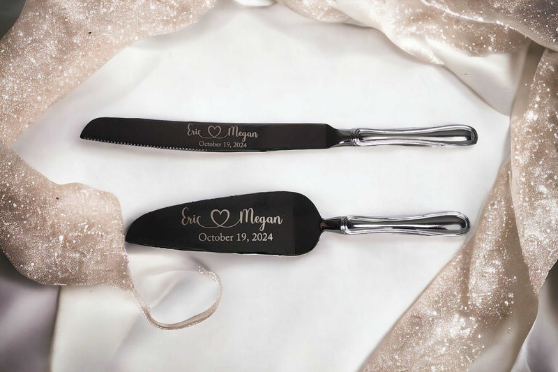 Engraved Wedding Cake Knife & Server Set Personalized Bridal Shower Gift Wedding Anniversary Cake Cutting Set Gift for Bride and Groom