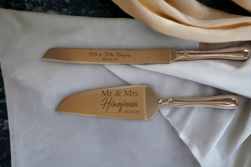 Engraved Wedding Cake Knife & Server Set Personalized Bridal Shower Gift Wedding Anniversary Cake Cutting Set Gift for Bride and Groom