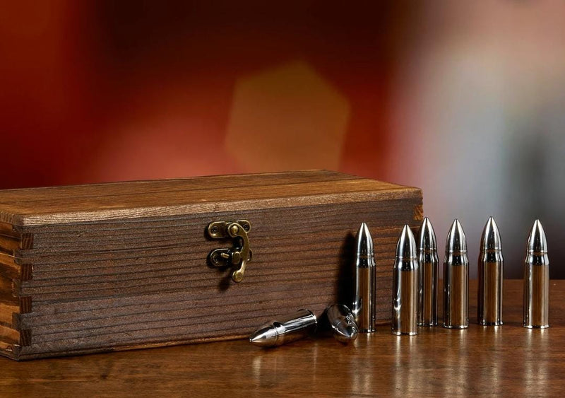 Personalized Wood Box Whiskey Bullet Gift Set Whiskey Stones Bourbon Stones Wood Box Father's Day Groomsmen Gifts for Dad Him Valentines