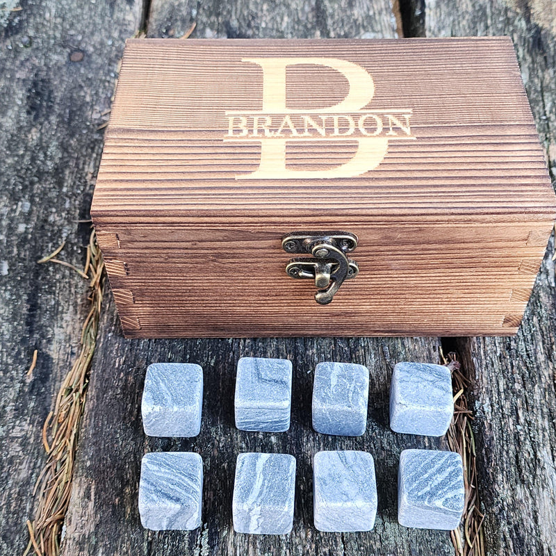 Personalized Square Whiskey Stones Wood Box Gift Set Whiskey Gift Bourbon Stones Father's Day Gift for Dad Groomsmen Perfect Gift for Him