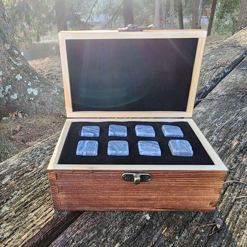 Personalized Square Whiskey Stones Wood Box Gift Set Whiskey Gift Bourbon Stones Father's Day Gift for Dad Groomsmen Perfect Gift for Him