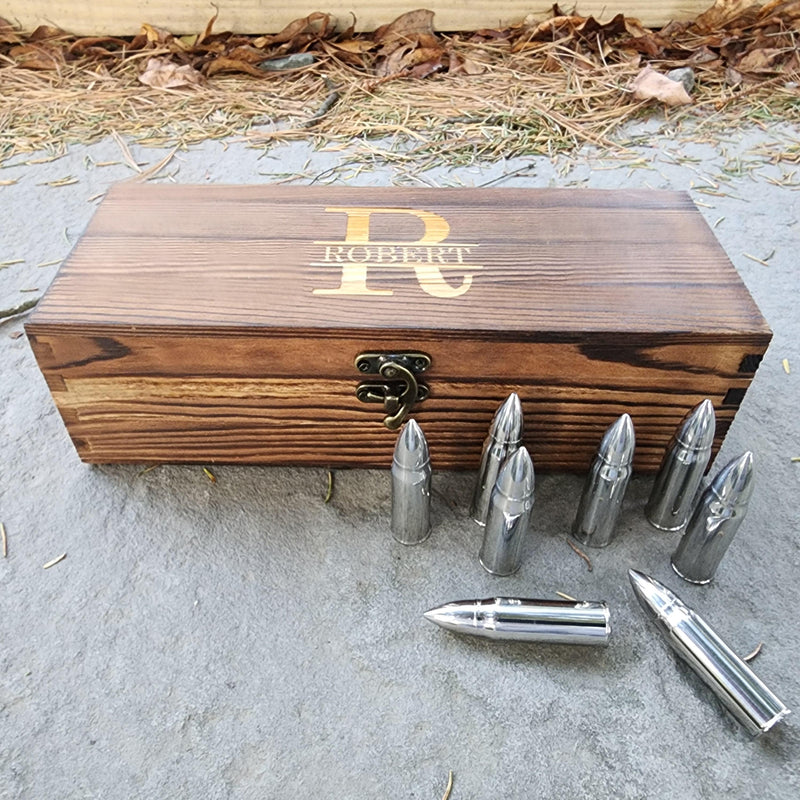 Wood Box Whiskey Bullet Gift Set Bourbon Bullets Whiskey Stone Bullets Whiskey Stones Bourbon Stones Fathers Day Gifts For Dad Him