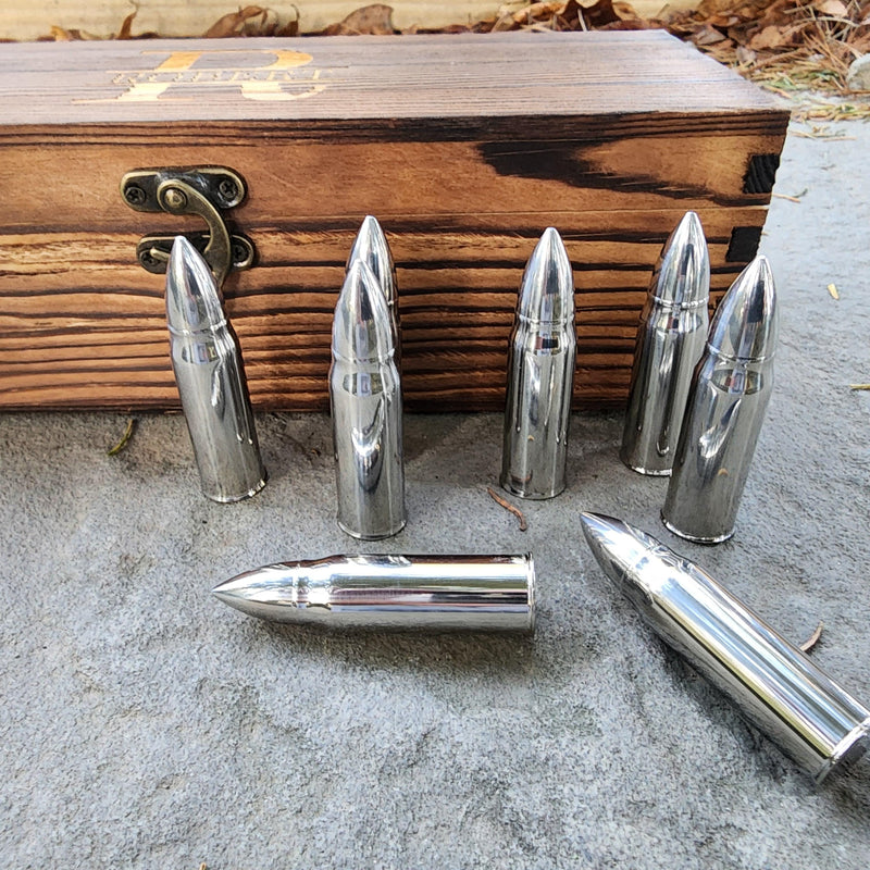 Personalized Wood Box Whiskey Bullet Gift Set Whiskey Stones Bourbon Stones Wood Box Father's Day Groomsmen Gifts for Dad Him Valentines