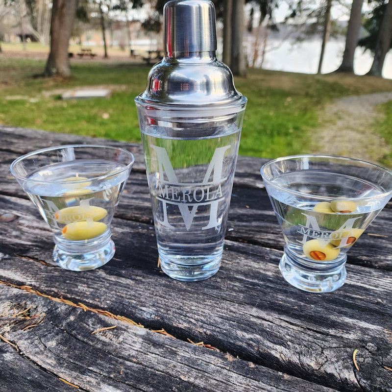 Custom Engraved Cocktail Shaker Set, Whiskey Martini Glasses, Personalized Martini Cocktail Shaker, Father Day Christmas Gift for Him Mom