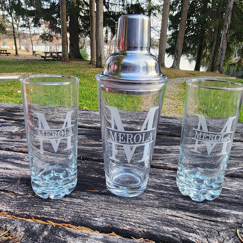 Custom Engraved Cocktail Shaker Set, Highball Whiskey Glasses, Personalized Cocktail Shaker Bar glass Mother's Day Christmas Gift for Mom